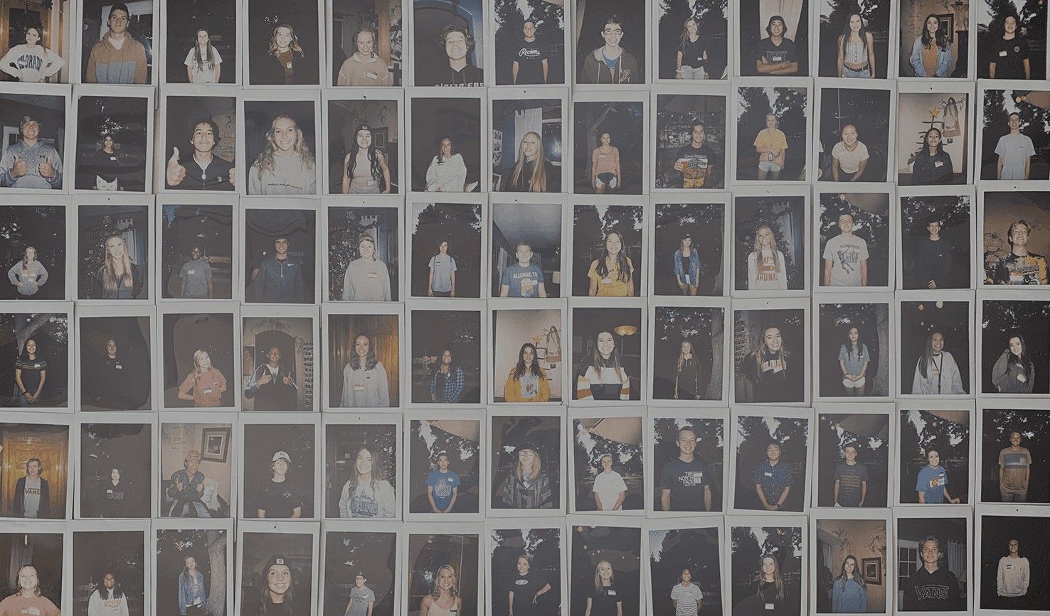 The Happy Crew polaroid wall, every teen's polaroid in a grid